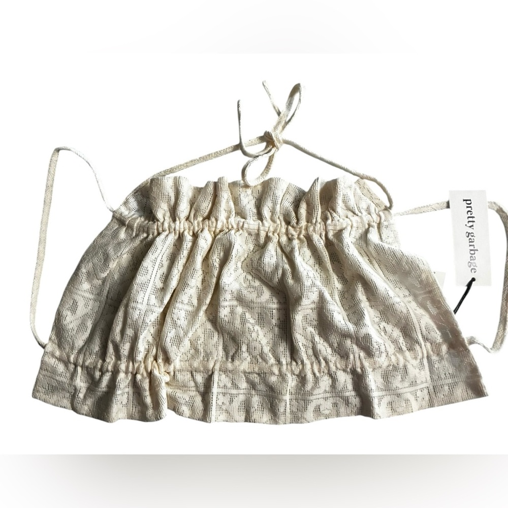 Pretty Garbage, Ruched Backless Tie Back Crop Top Cream Size Small
